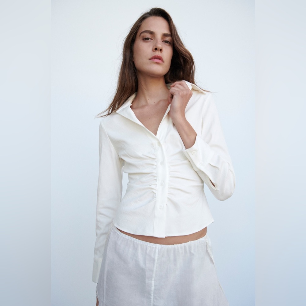 Zara Button Down Ruched Top